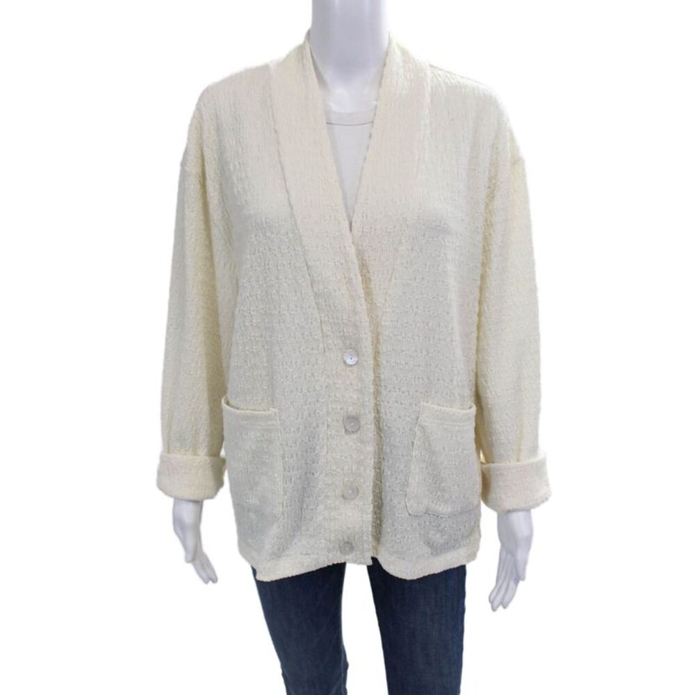 The Line Unisex Cardigan White Button Polyester Blend Long Sleeve Size M